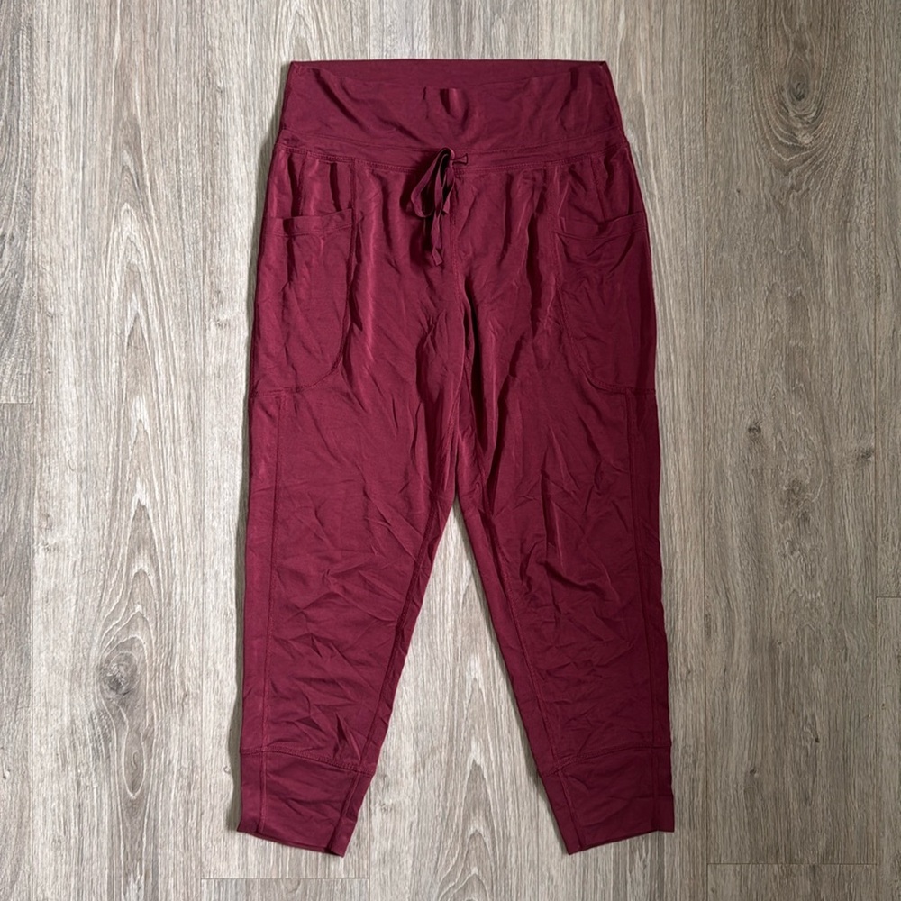 Fabletics Lounge Waist Tie Bottoms Maroon Wine Red Size Medium